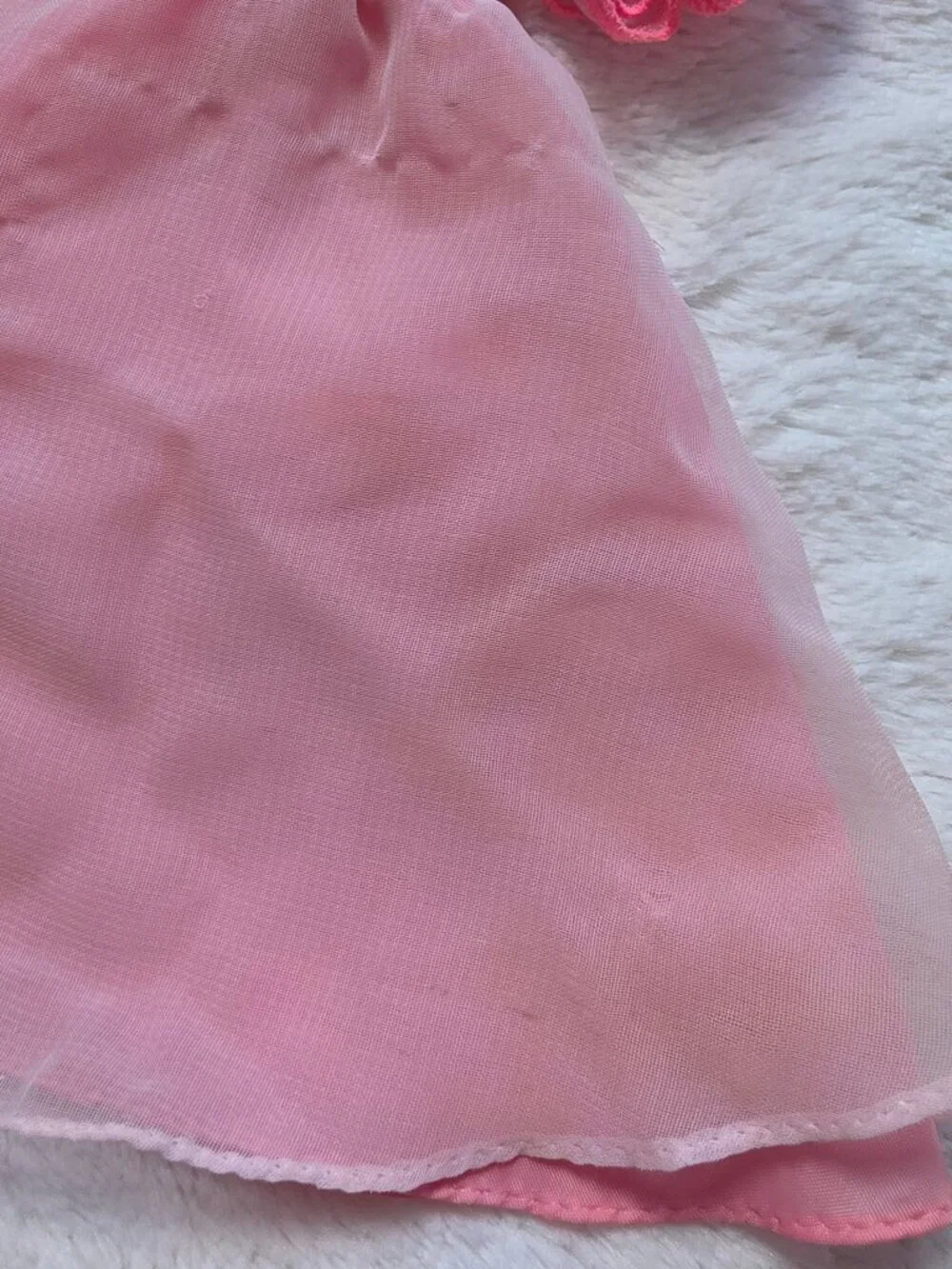 Vintage Fashion Doll Pink Dress Gown Ruffle Sleeves Metal Snaps